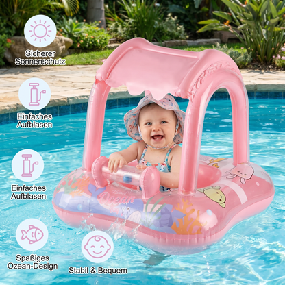 Aufblasbarer Baby Pool Float mit Sonnendach & Ozean-Motiv