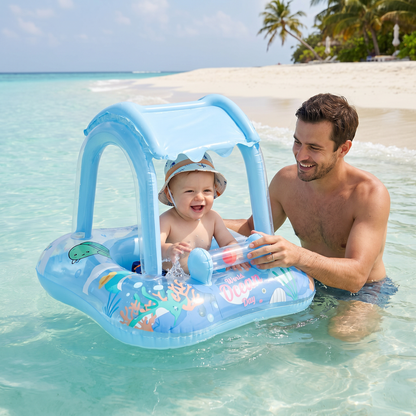 Aufblasbarer Baby Pool Float mit Sonnendach & Ozean-Motiv