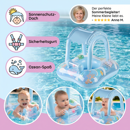 Aufblasbarer Baby Pool Float mit Sonnendach & Ozean-Motiv