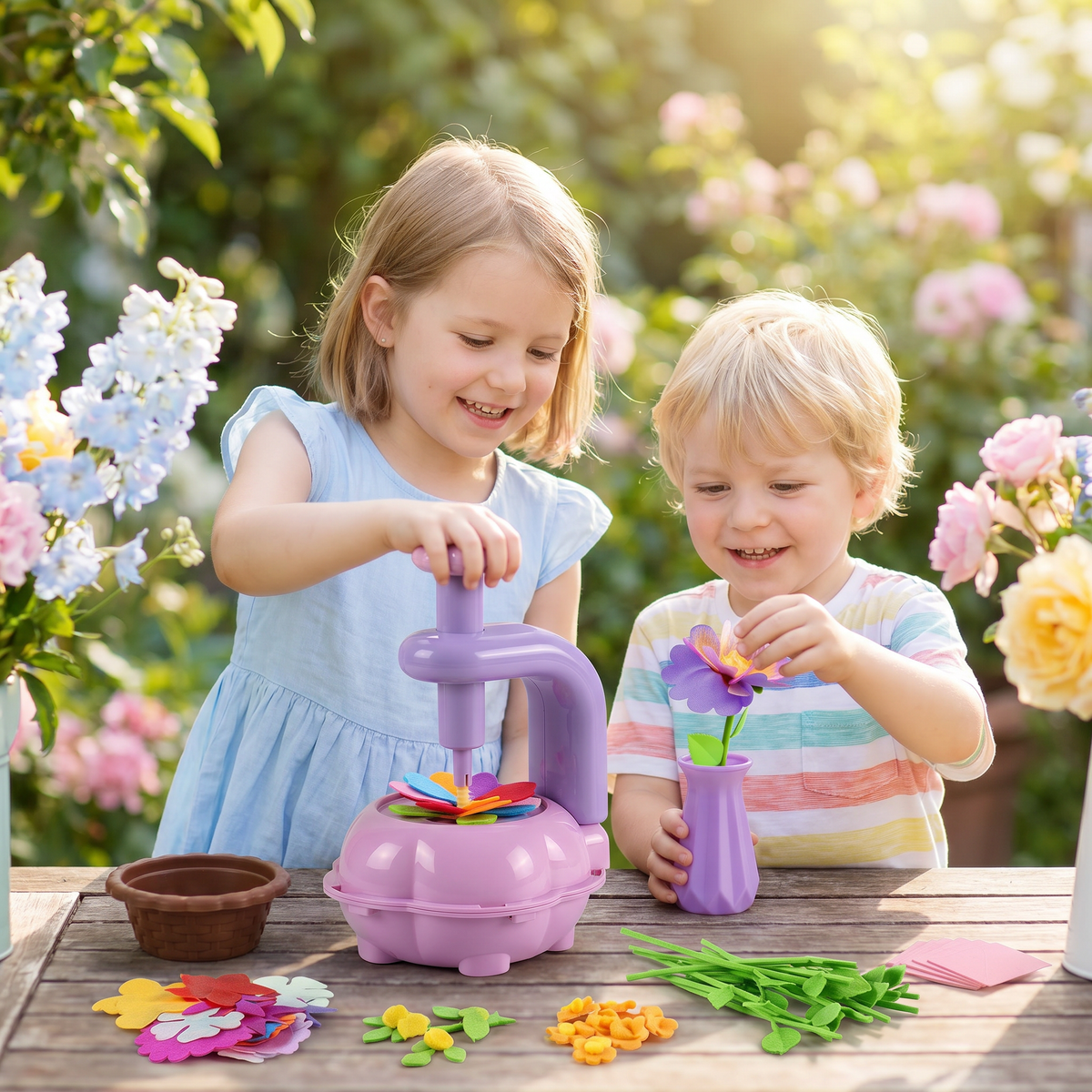 Kinder Blumenstrauß Bastelset mit Pressmaschine – DIY Kreativset für Mädchen