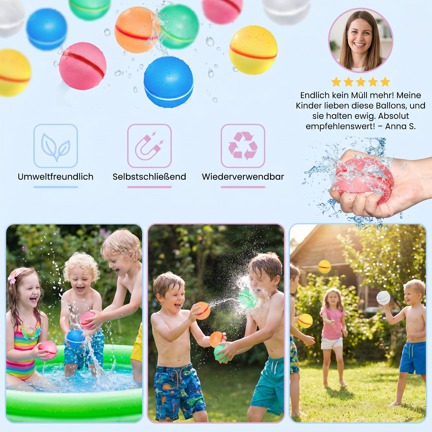 Wiederverwendbare Wasserballons – Selbstschließend & Silikon