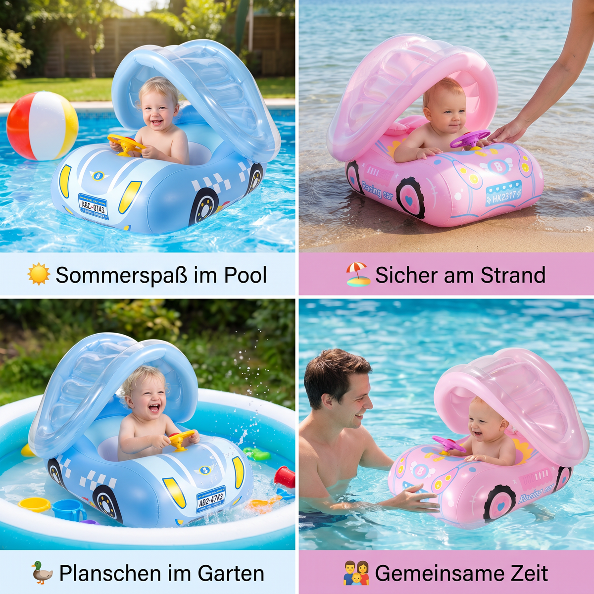 Aufblasbarer Baby Schwimmring Auto mit Sonnendach