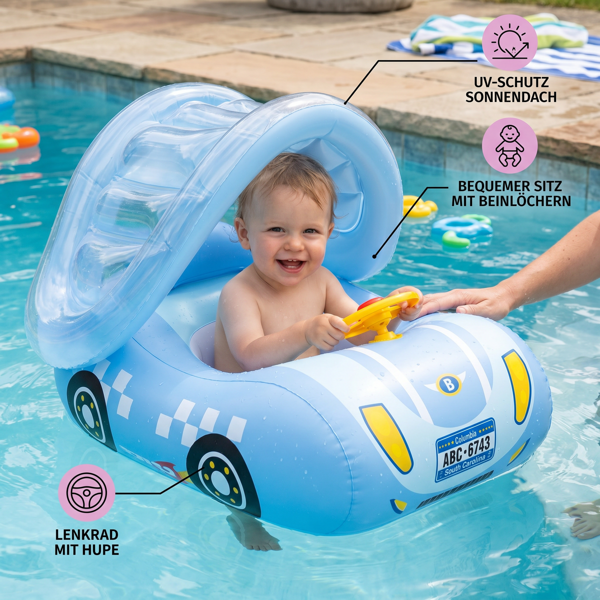 Aufblasbarer Baby Schwimmring Auto mit Sonnendach