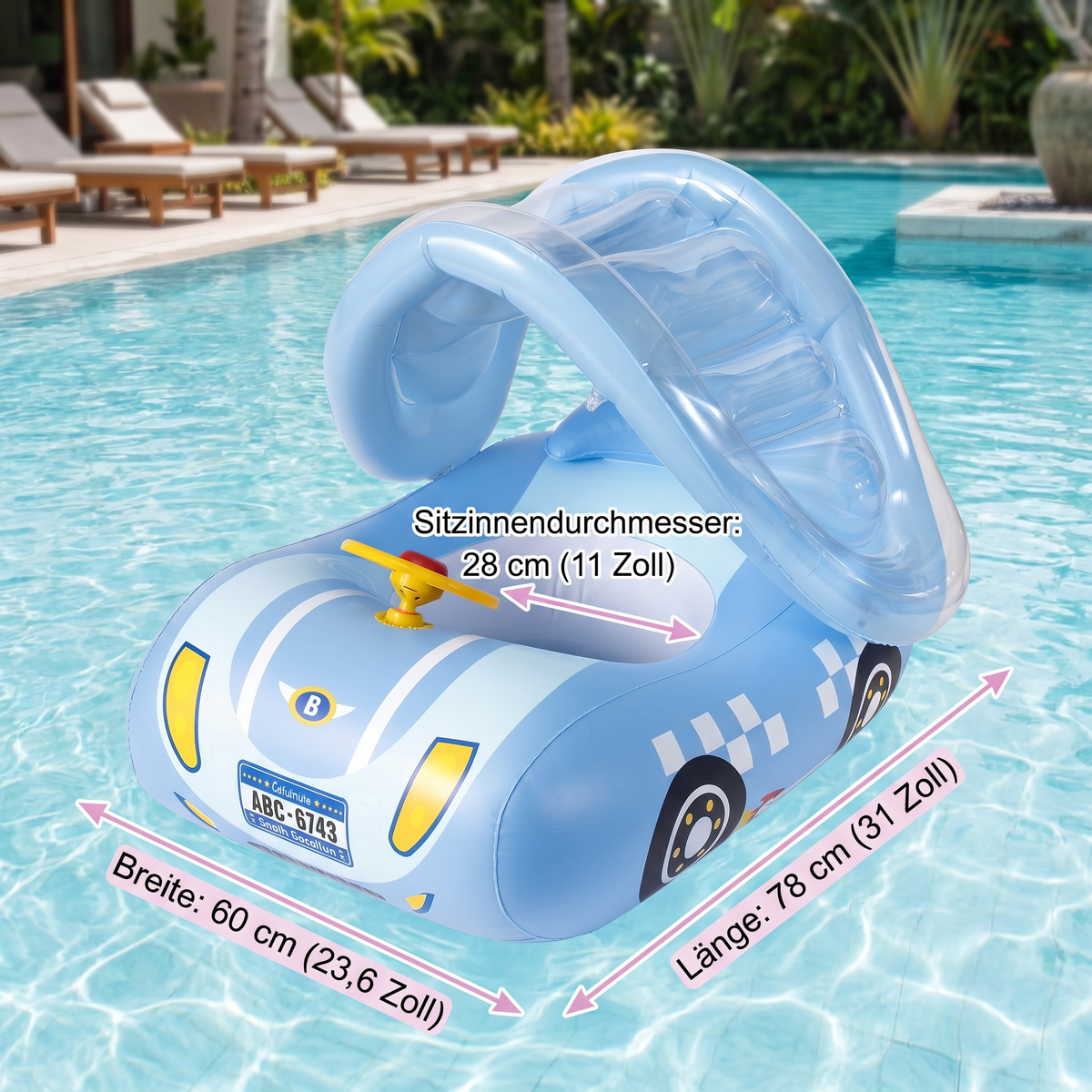 Aufblasbarer Baby Schwimmring Auto mit Sonnendach