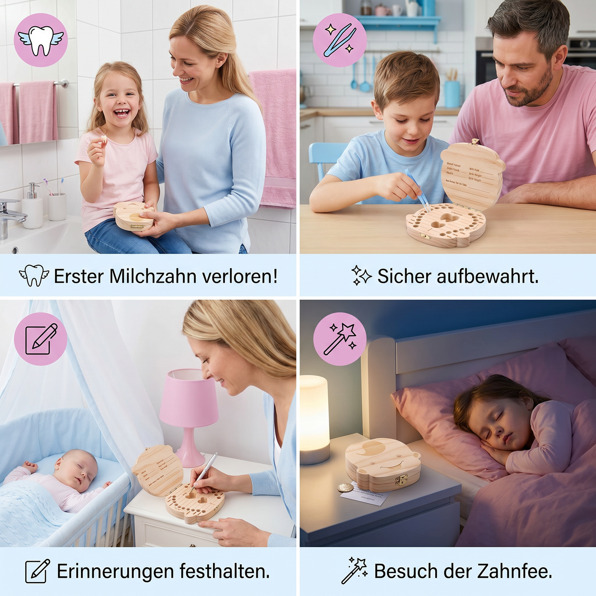 Holz Zahnbox für Kinder – Milchzahn Aufbewahrung & Erinnerungsbox