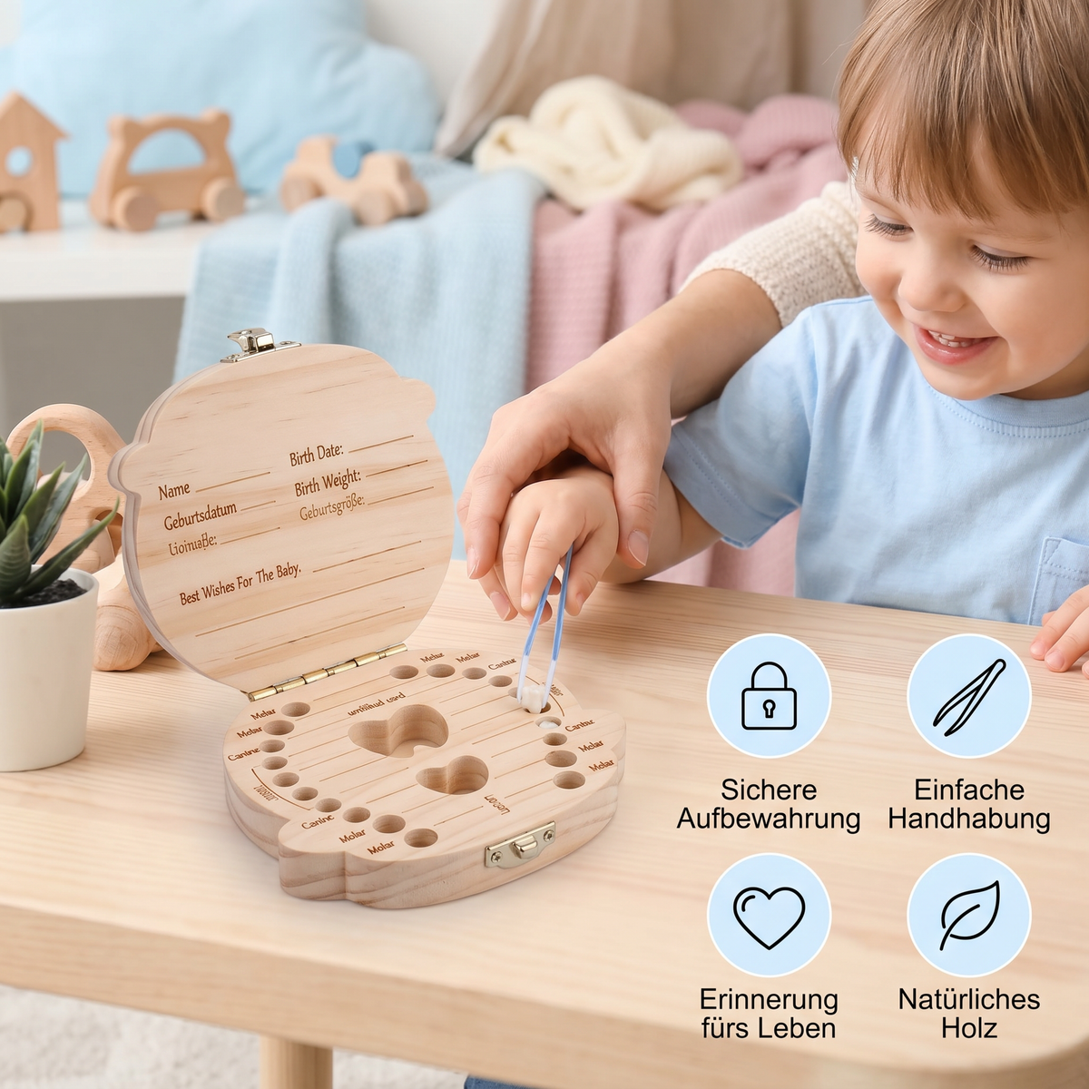 Holz Zahnbox für Kinder – Milchzahn Aufbewahrung & Erinnerungsbox