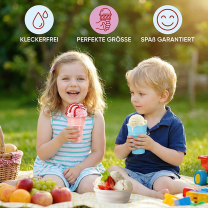 2er-Set Eisbecher im Waffel-Design – Kleckerfreier Eis Halter für Kinder