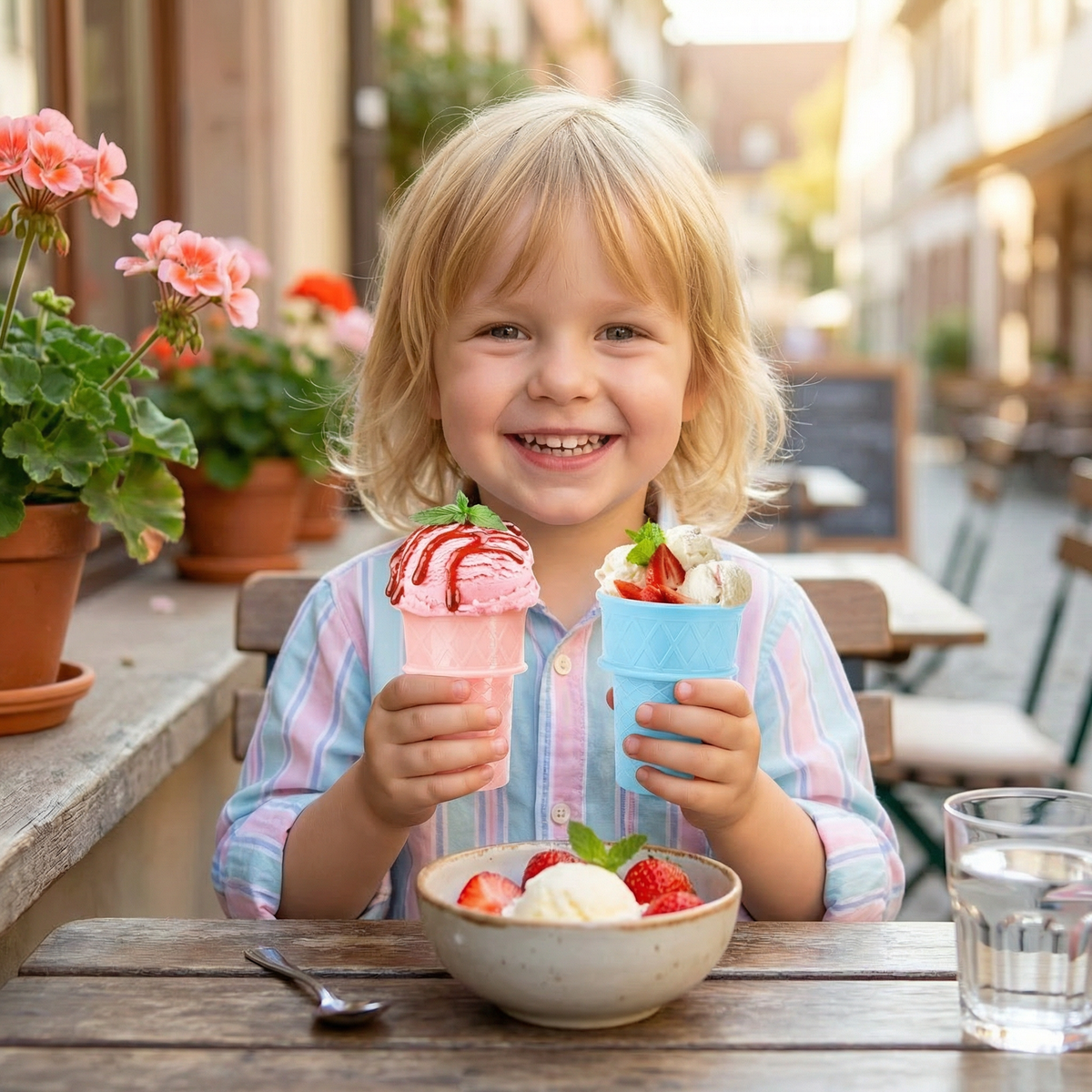 2er-Set Eisbecher im Waffel-Design – Kleckerfreier Eis Halter für Kinder