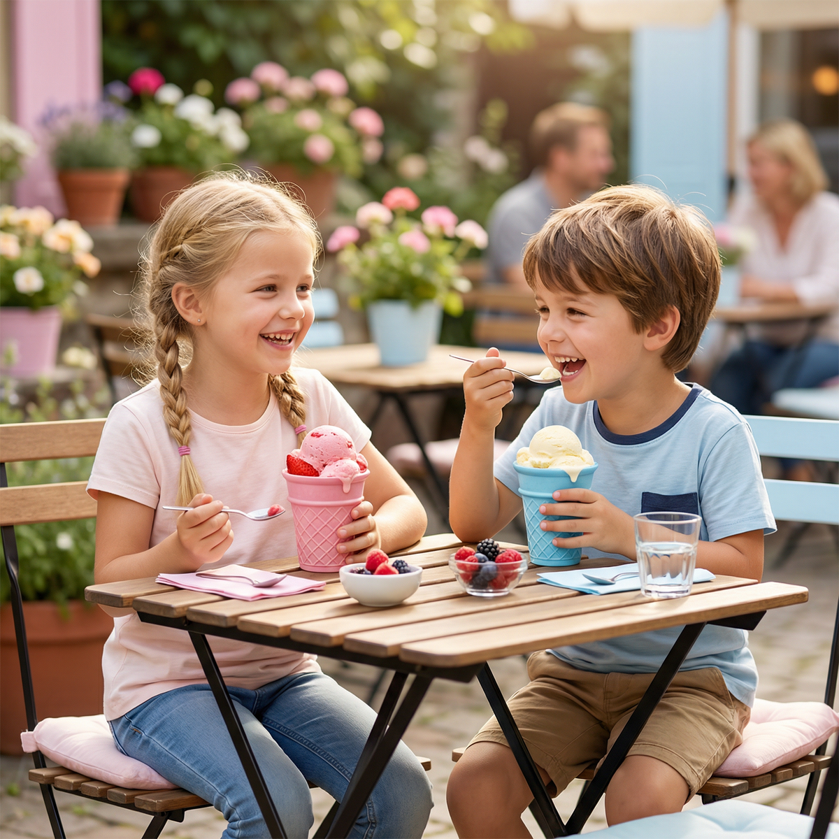 2er-Set Eisbecher im Waffel-Design – Kleckerfreier Eis Halter für Kinder