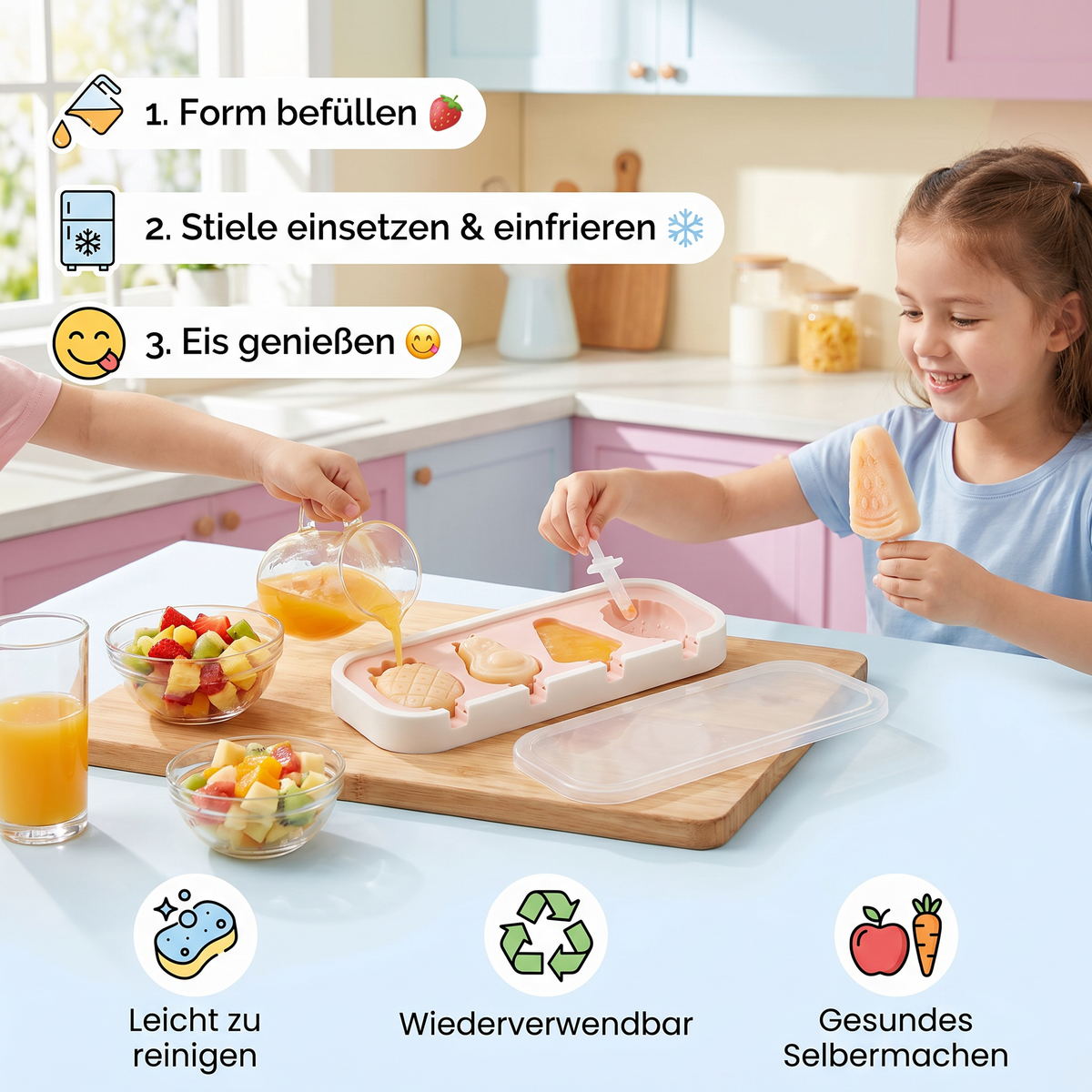 Silikon Eisform mit Frucht Formen zum Selbermachen für Kinder
