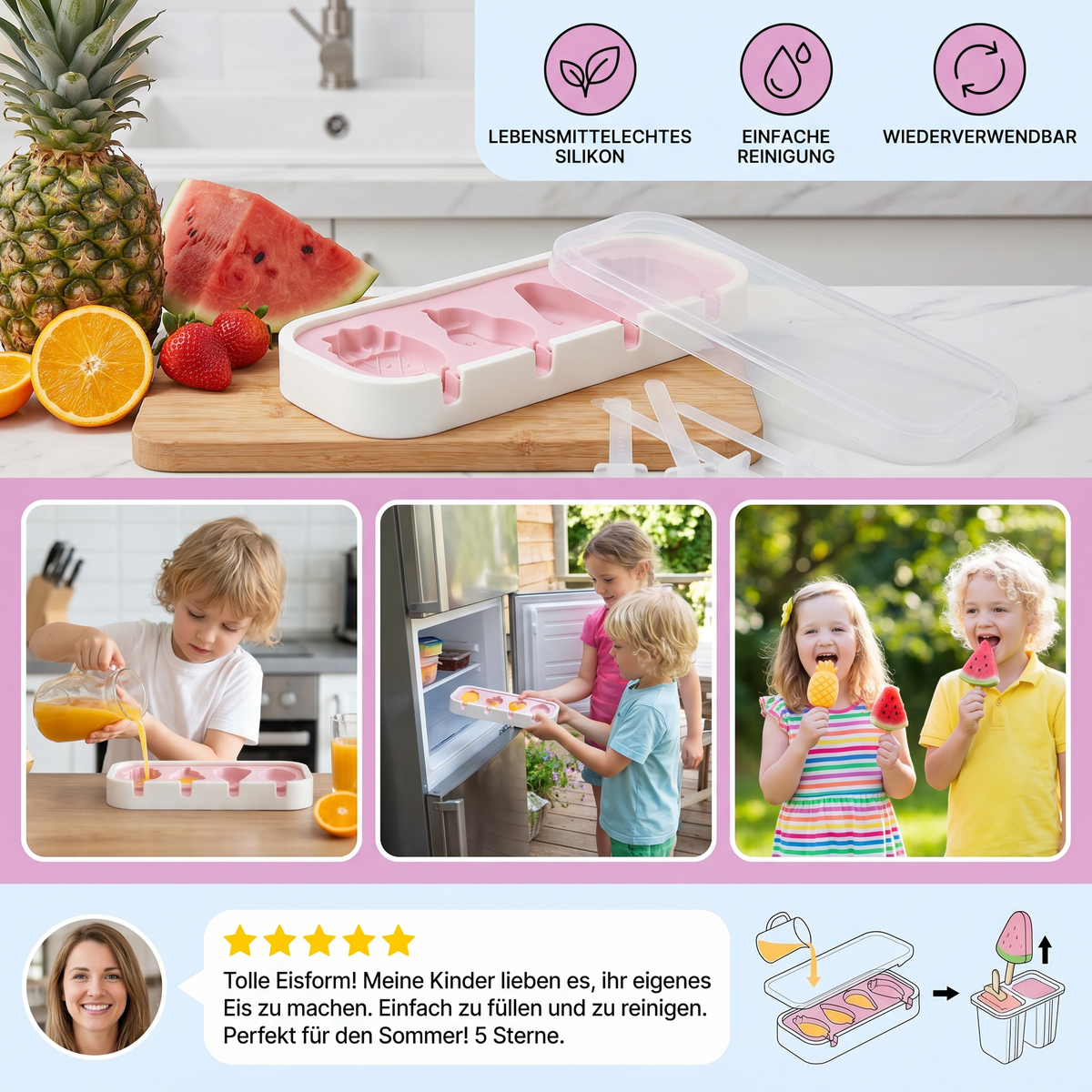 Silikon Eisform mit Frucht Formen zum Selbermachen für Kinder