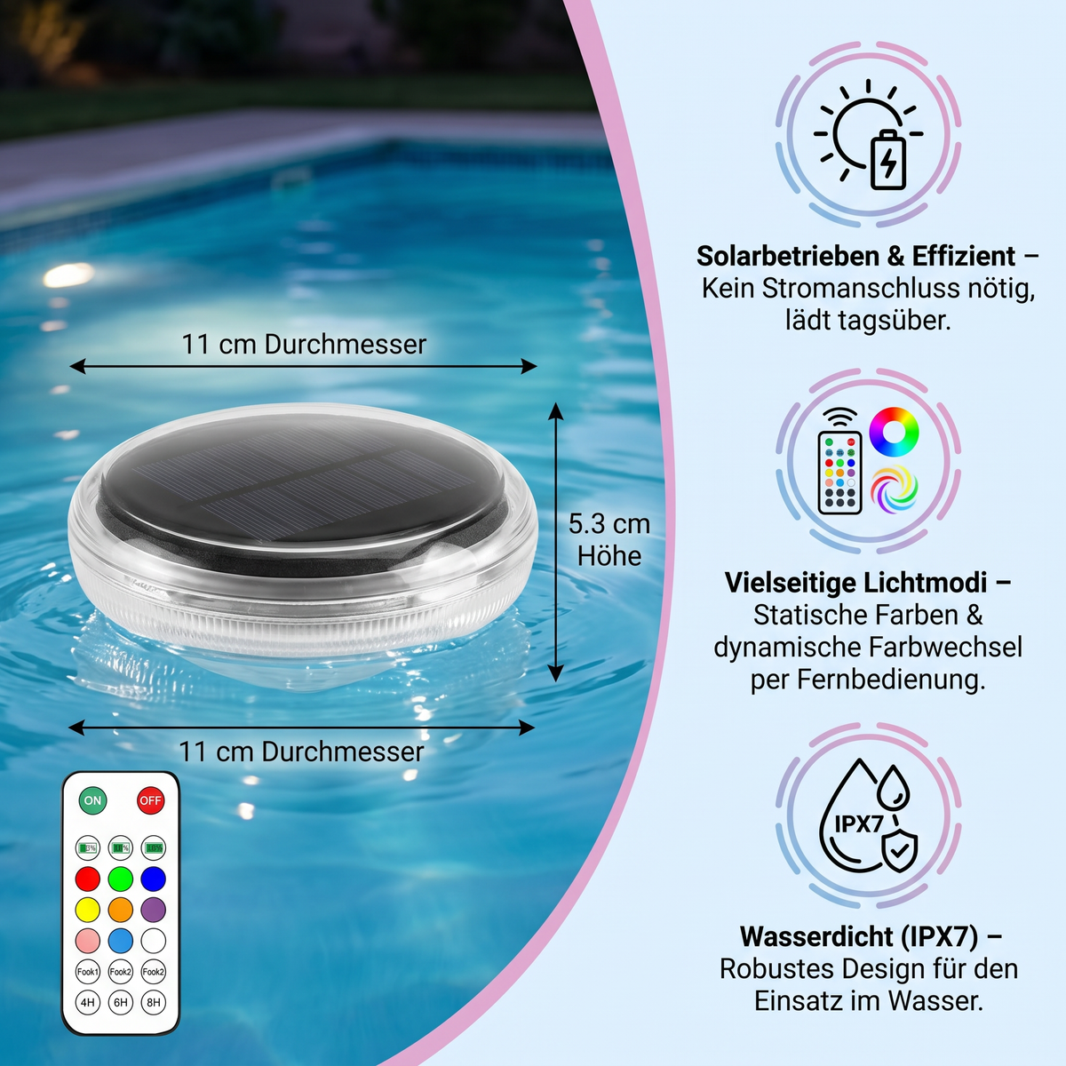Schwimmendes Solar LED Licht mit Fernbedienung