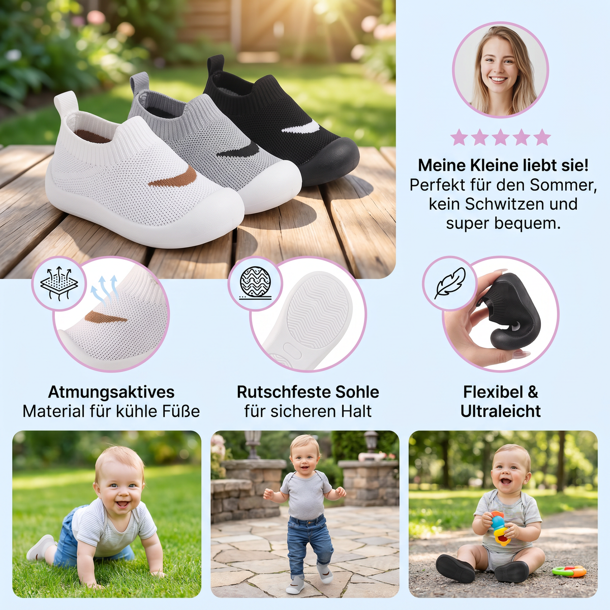 Sommer Babyschuhe mit rutschfester Sohle und atmungsaktivem Material