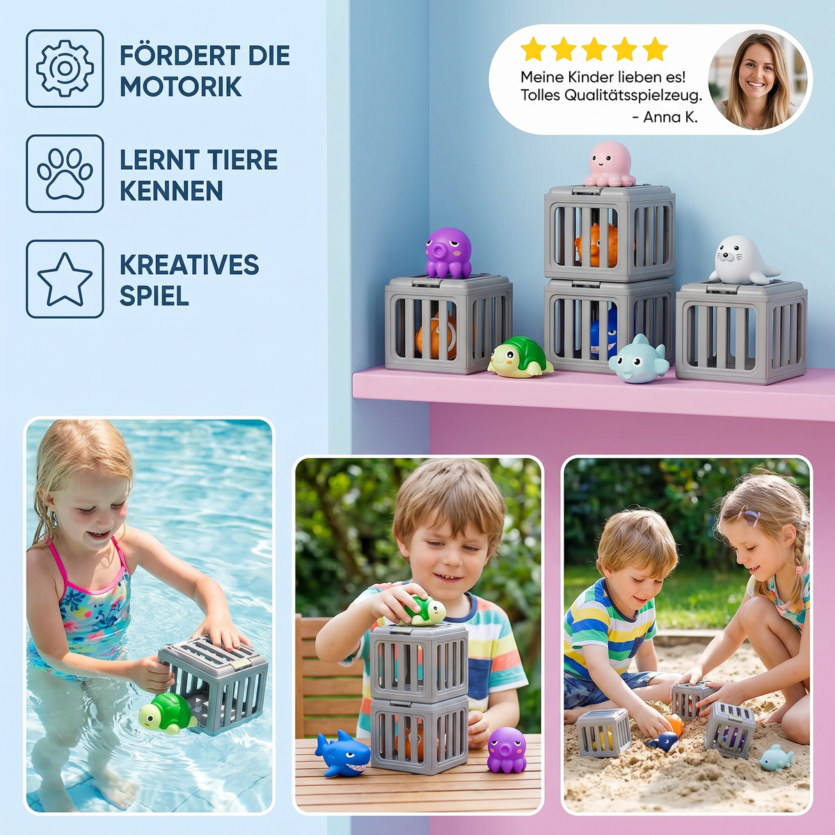 Kinder Tauchspielzeug Set – Unterwasser Pool Spielzeug mit Aufbewahrungsbox