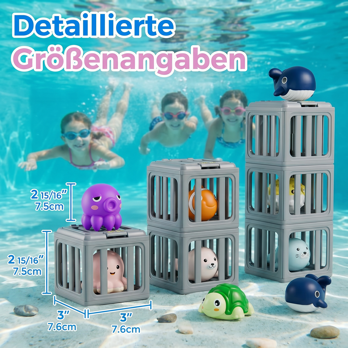 Kinder Tauchspielzeug Set – Unterwasser Pool Spielzeug mit Aufbewahrungsbox