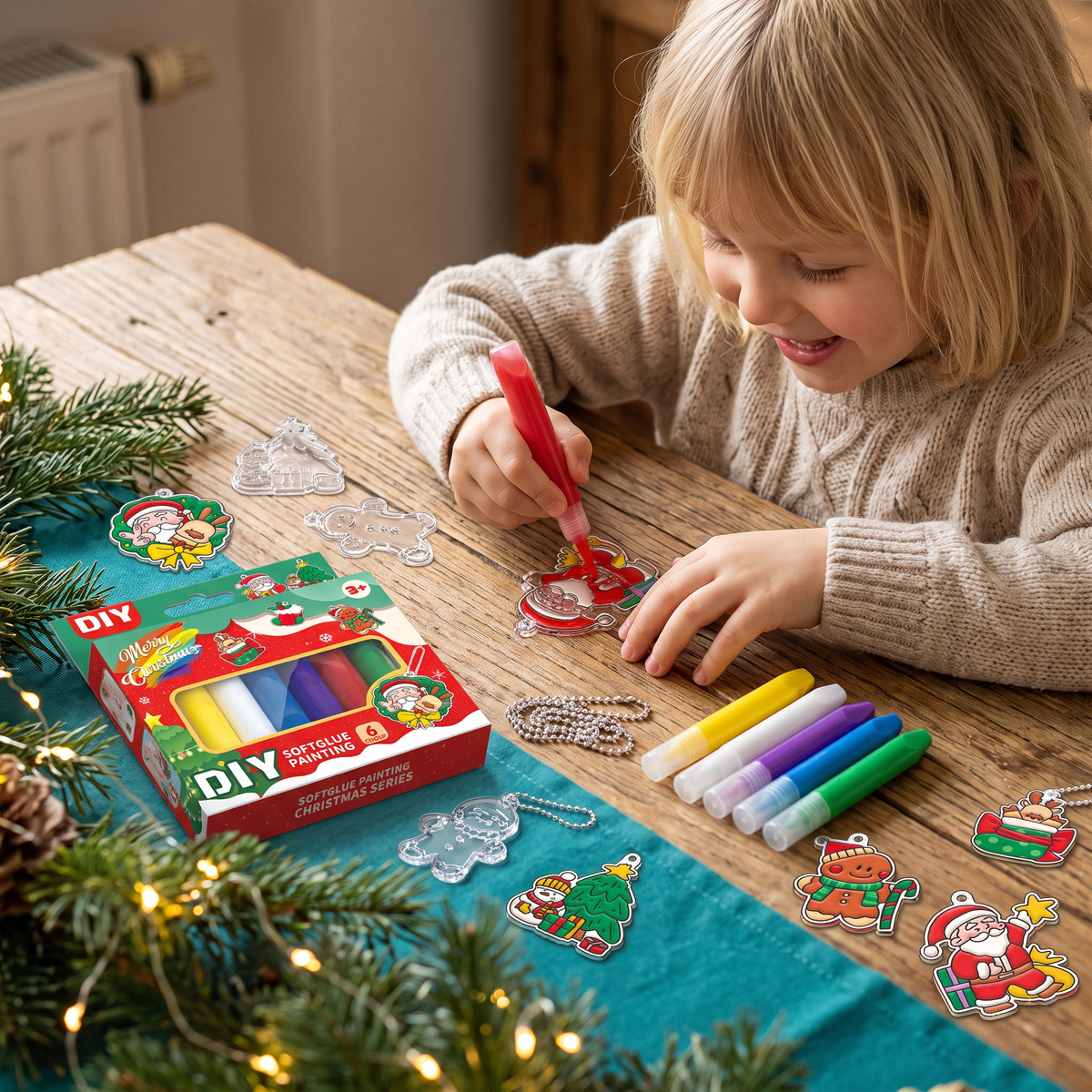 DIY-Weihnachtsanhänger-Bastelset mit kleberfreier Maltechnik für Kinder