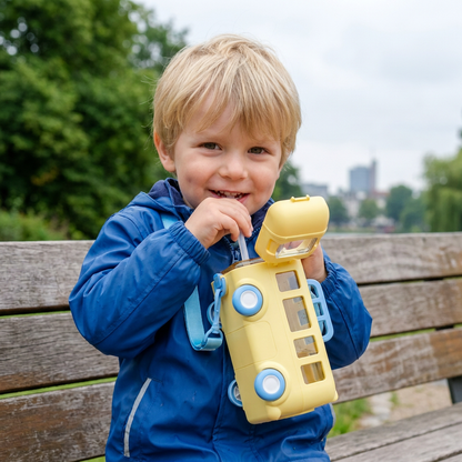 Kinder Trinkflasche im Bus Design mit Strohhalm und Verstellbarem Trageband